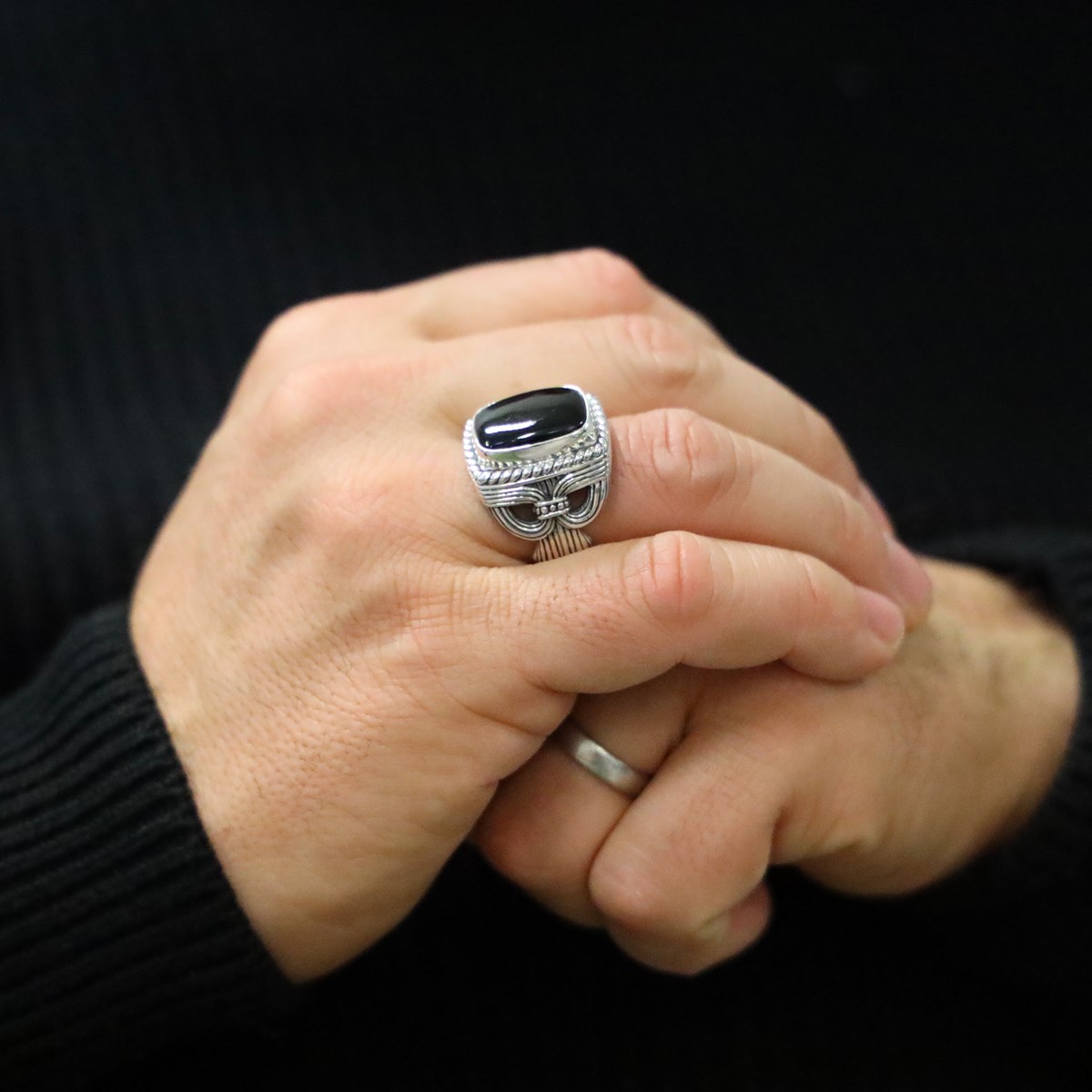 Bague Argent Homme Temple Pierre Malachite