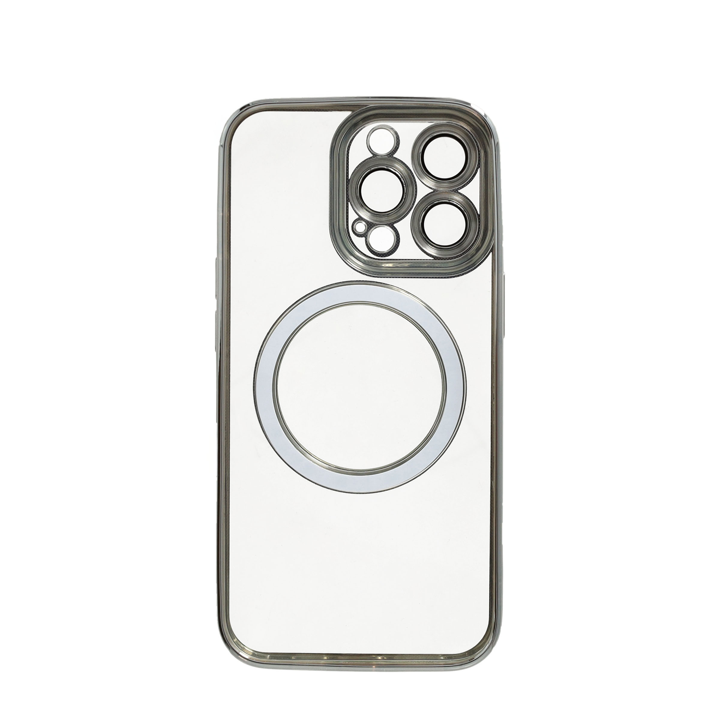 iPhone 13 Pro MagSafe Gummi Case Hülle mit Acryl Kameraglasschutz - Silber / Transparent