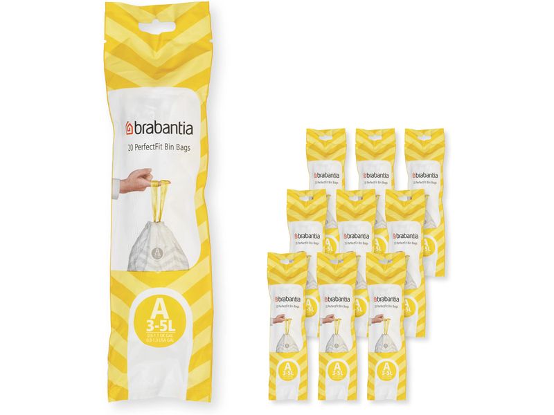 Brabantia Kehrichtsack PerfectFit A 3 l, 200 Stück Müllbeutel, Multipack à 10 Rollen