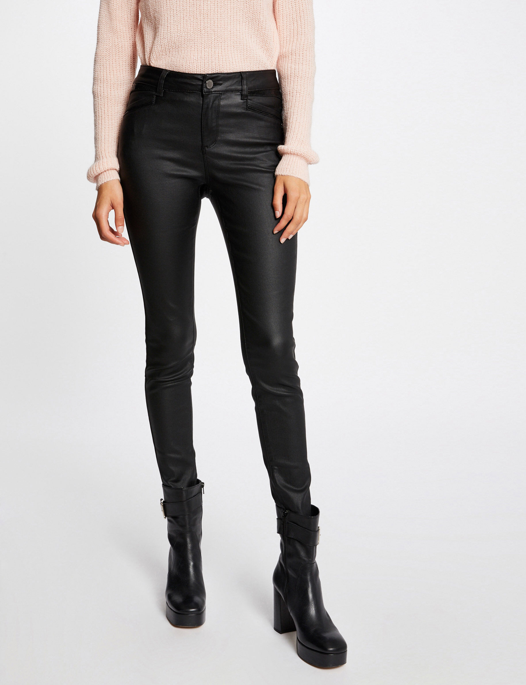 Pantalon skinny enduit noir femme - noir