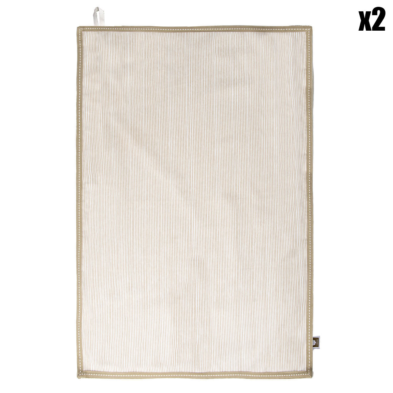 Febronie 2 Torchons en Coton Pinstripe sable - 50x75 cm