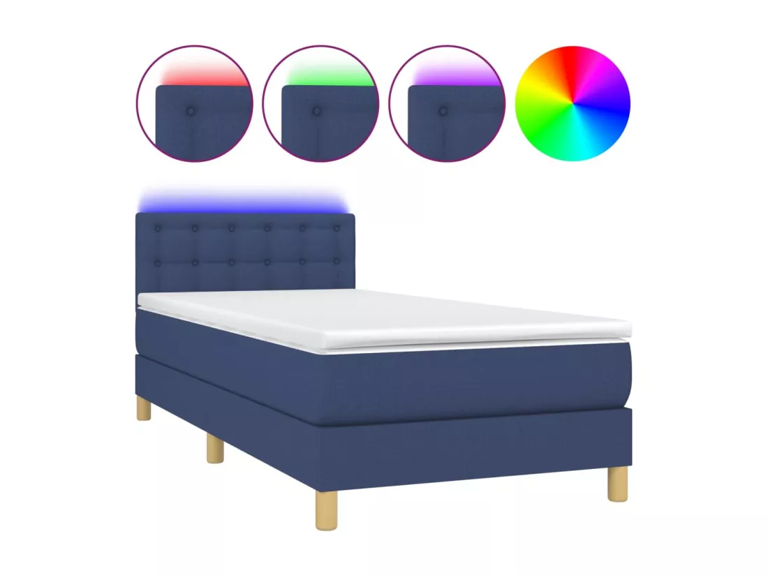 Sommier tapissier avec matelas et LED Bleu 90x190 cm Tissu