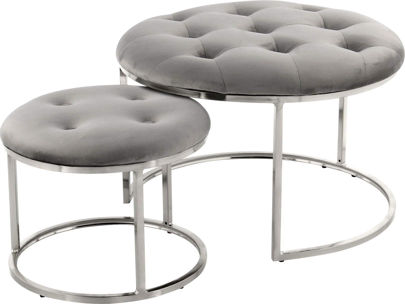 Kayoom Sitzhocker »Hocker Myla 2er-Set, praktisch ineinander schiebbar« Set, 2 Stk. tlg. ineinander schiebbar, rund, gesteppt, mit Zierknöpfen