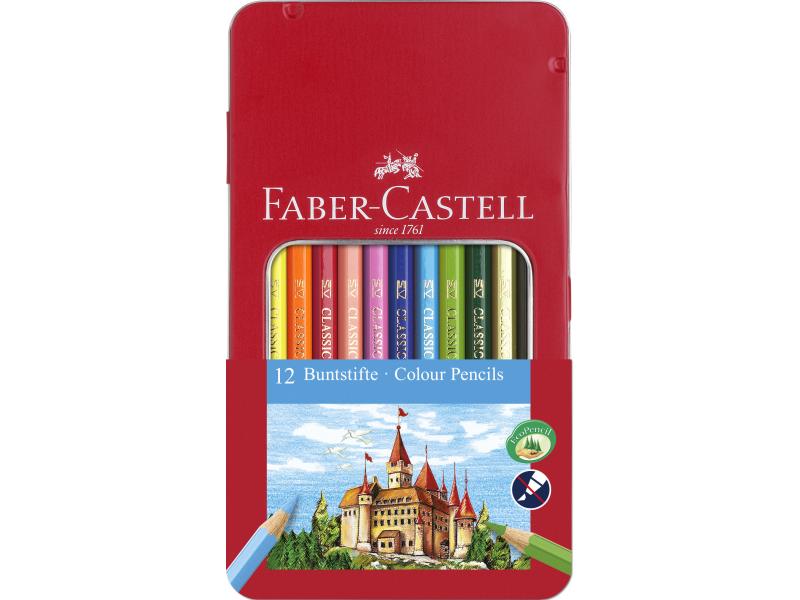Faber-Castell Farbstifte Hexagonal 12er Metalletui Hexagonale Buntstifte im Metalletui mit Sichtfenster