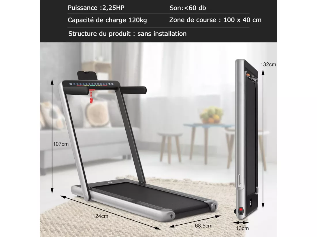 Tapis de course electrique pliable 2 en 1 vitesse 1-12 km/h, tapis roulant surface 40x100cm