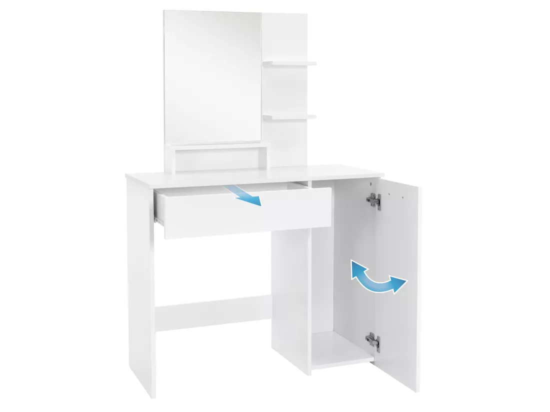 Coiffeuse blanc avec miroir et deux étagères ouvertes MDF ML-DESIGN