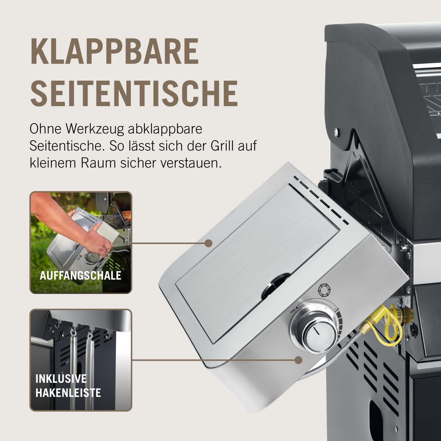 RÖSLE Gasgrill BBQ-Station VIDERO G2-S Schwarz, Grill mit 2 Edelstahlbrennern, extra Primezone und Seitenbrenner, klappbare Seitentische, VARIO+, pulverbeschichteter Stahl