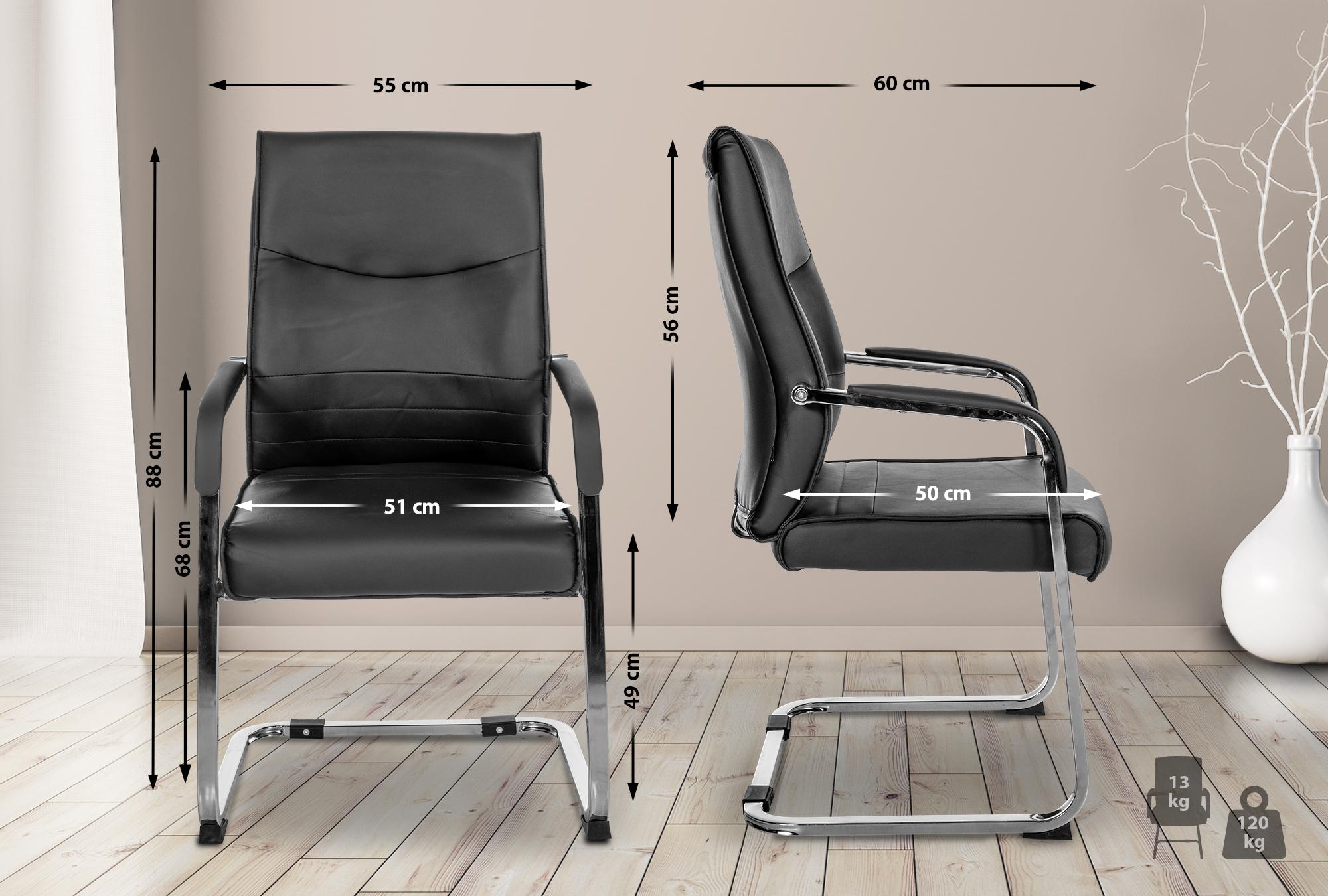 CLP 2er Set Freischwinger Besucherstuhl Hobart I Stoff- oder Kunstlederbezug, Chromgestell, Armlehnen Gepolstert I Ergonomischer Schwingstuhl