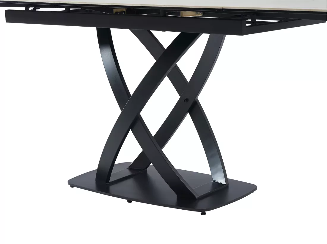 Table à manger extensible 4 à 8 personnes en céramique, verre trempé et acier inoxydable - Effet marbre blanc et Noir - LIOMELI de Maison Céphy