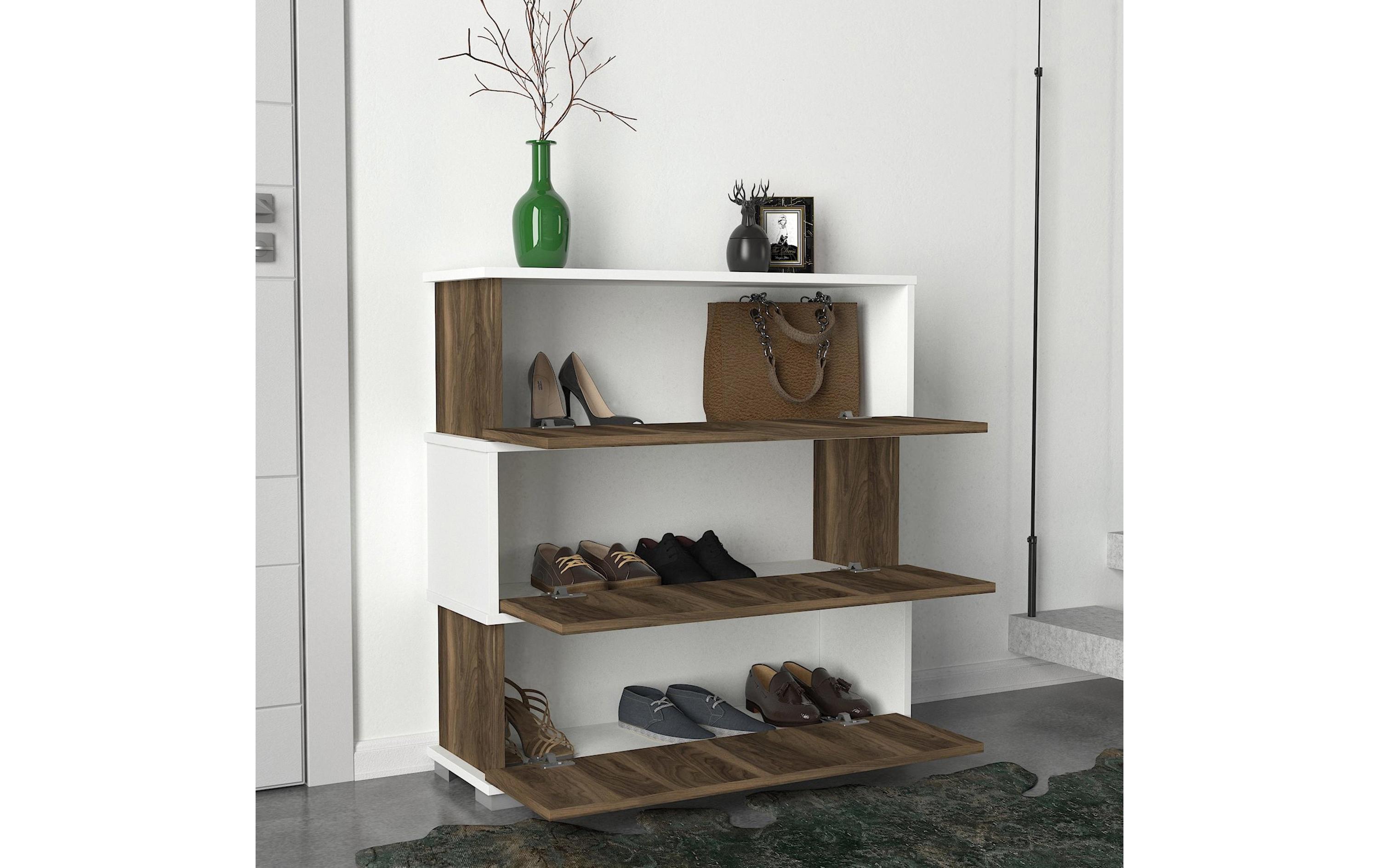Schuhschrank Napolyon 90 x 93 x 30 cm, Walnuss/Weiss<br>Schuhorganizer