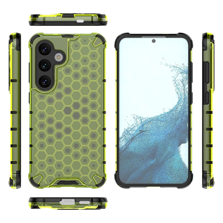Samsung Galaxy A56 Hybrid Hülle Air Cushion Fallschutz   Bumper im Waben Design - Grün / Gelb