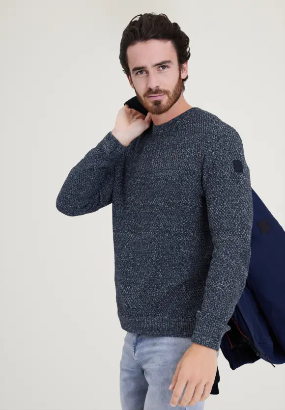 Mouliné Strickpullover - deep navy blue melange