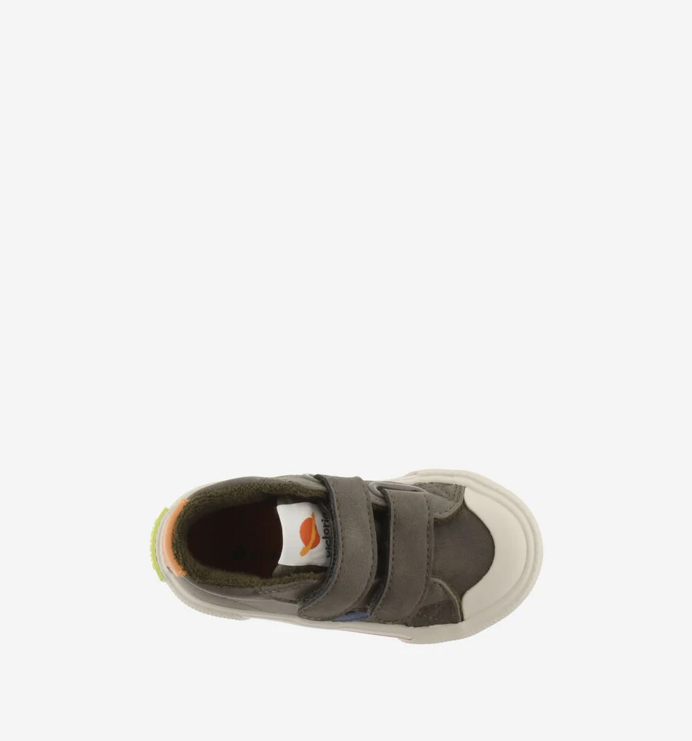TRIBU SCRATCH EFFET CUIR Bottines pour garçon semelle fluor KAKI