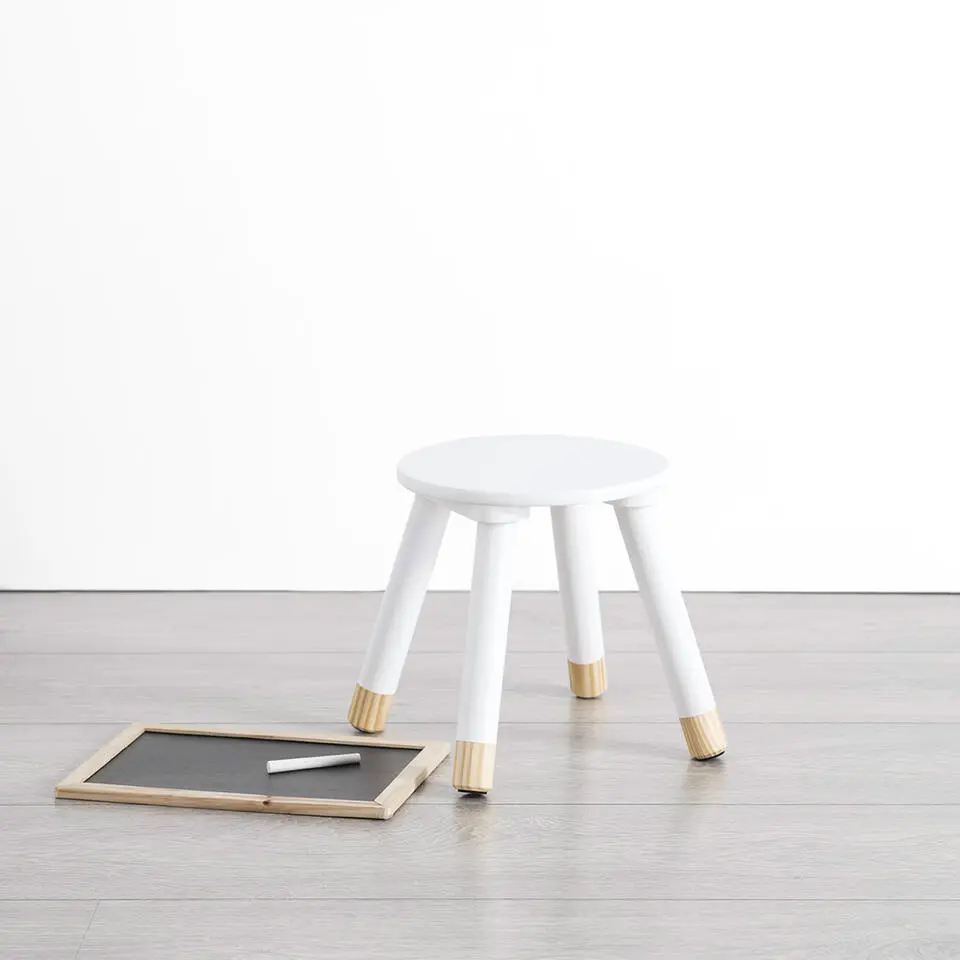 Atmosphera Kinder bijzet krukje - ivoor wit - hout - D24 x H27 cm