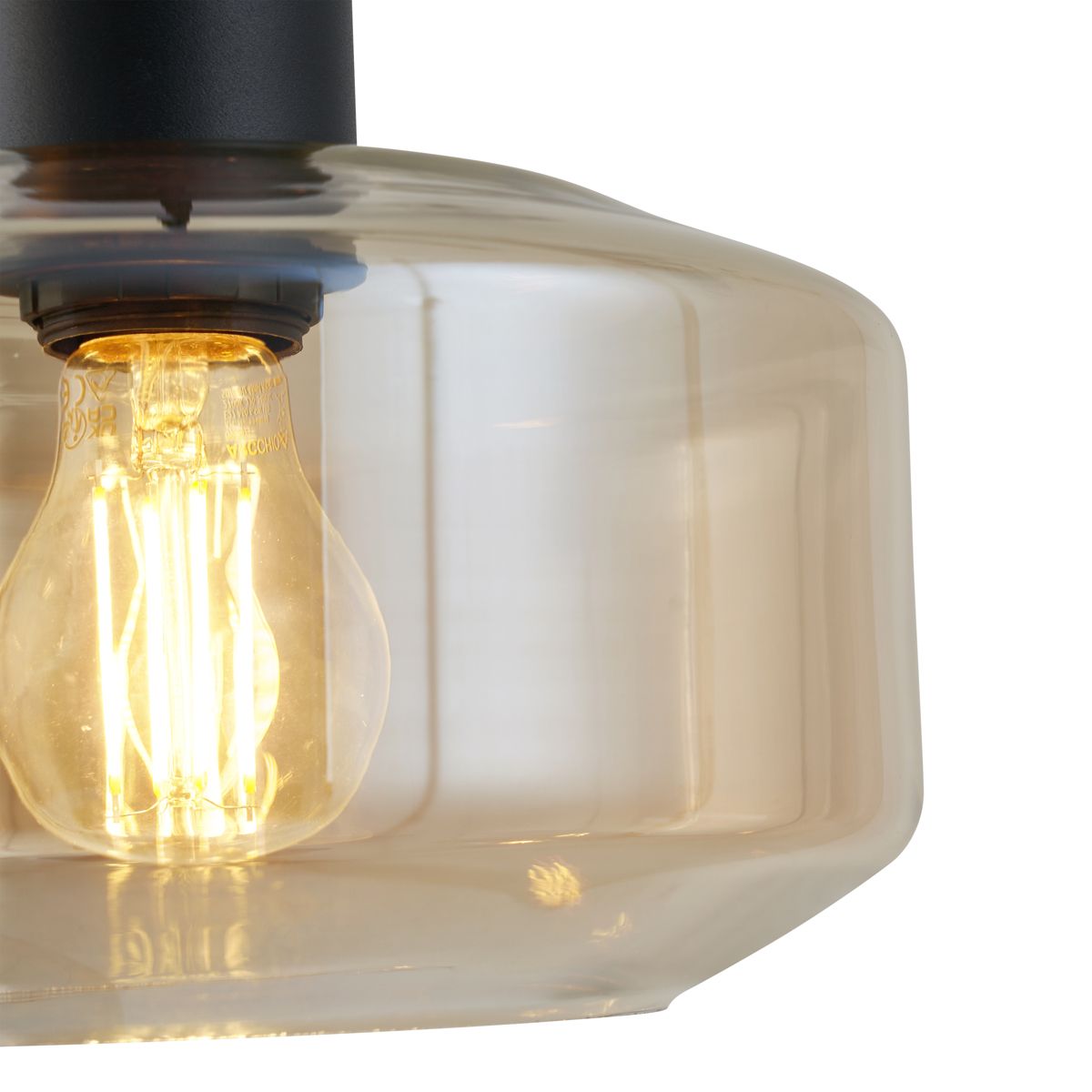 Moderne hanglamp zwart met amber glas 3-lichts - Sheena