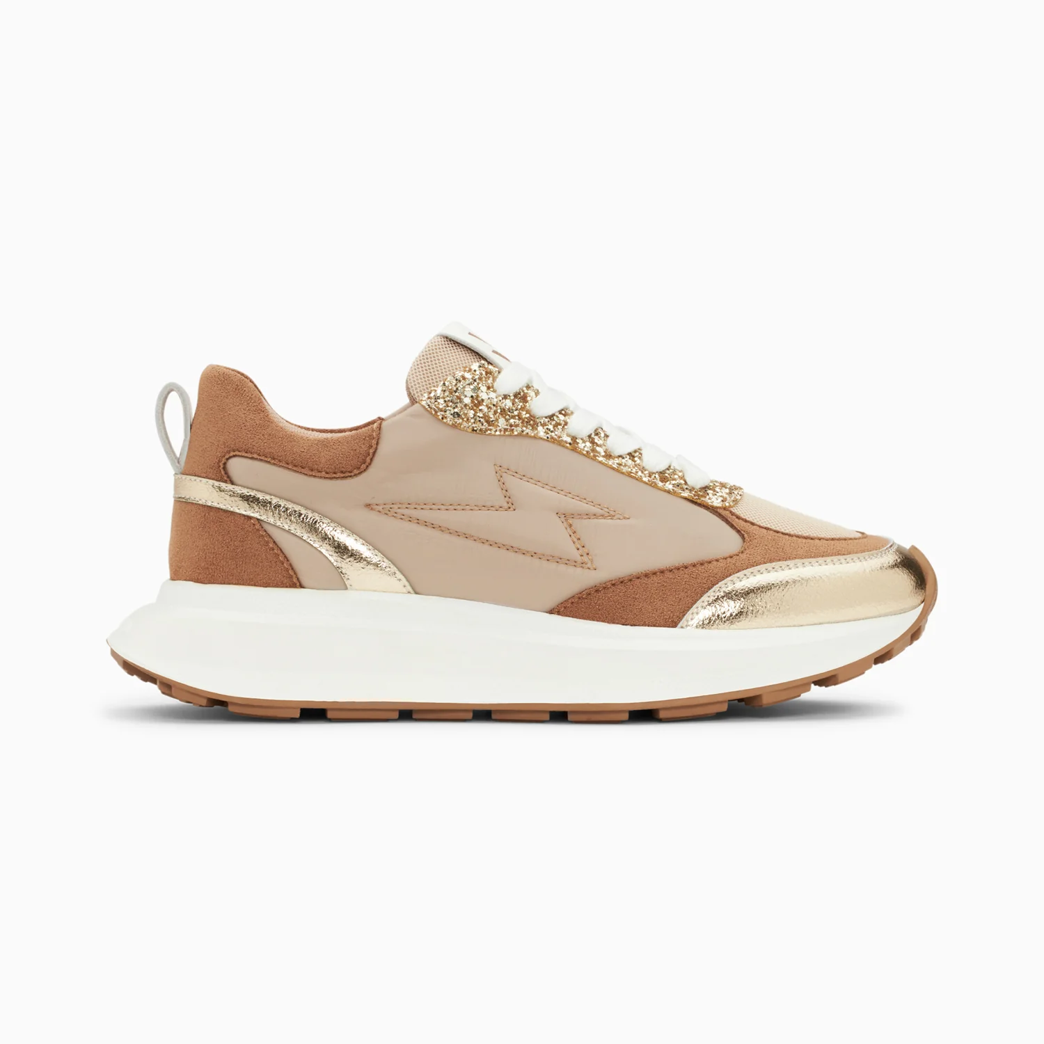 Sneakers-Baskets éclair Esther beige et or à semelle oversize