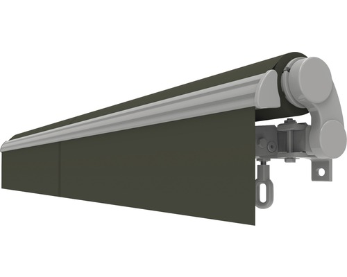 Knikarmzonnescherm 3x2,5, stof effen grijs met lotusmotief, frame RAL 9006 wit aluminium