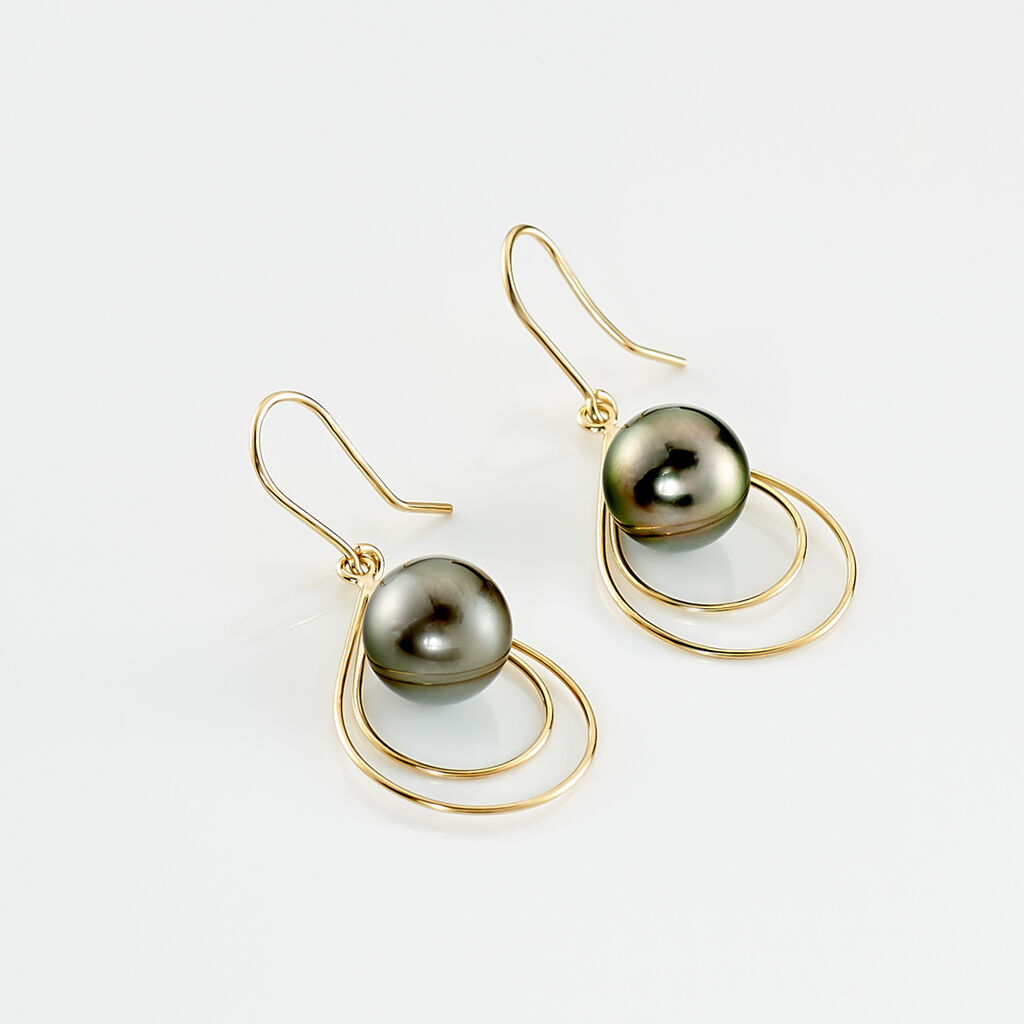 Boucles D'oreilles Pendantes Martyna Or Jaune Perle De Tahiti