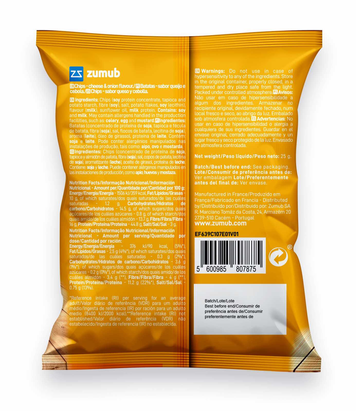 Chips de proteína Zumub sabor churrasco defumado 25 g