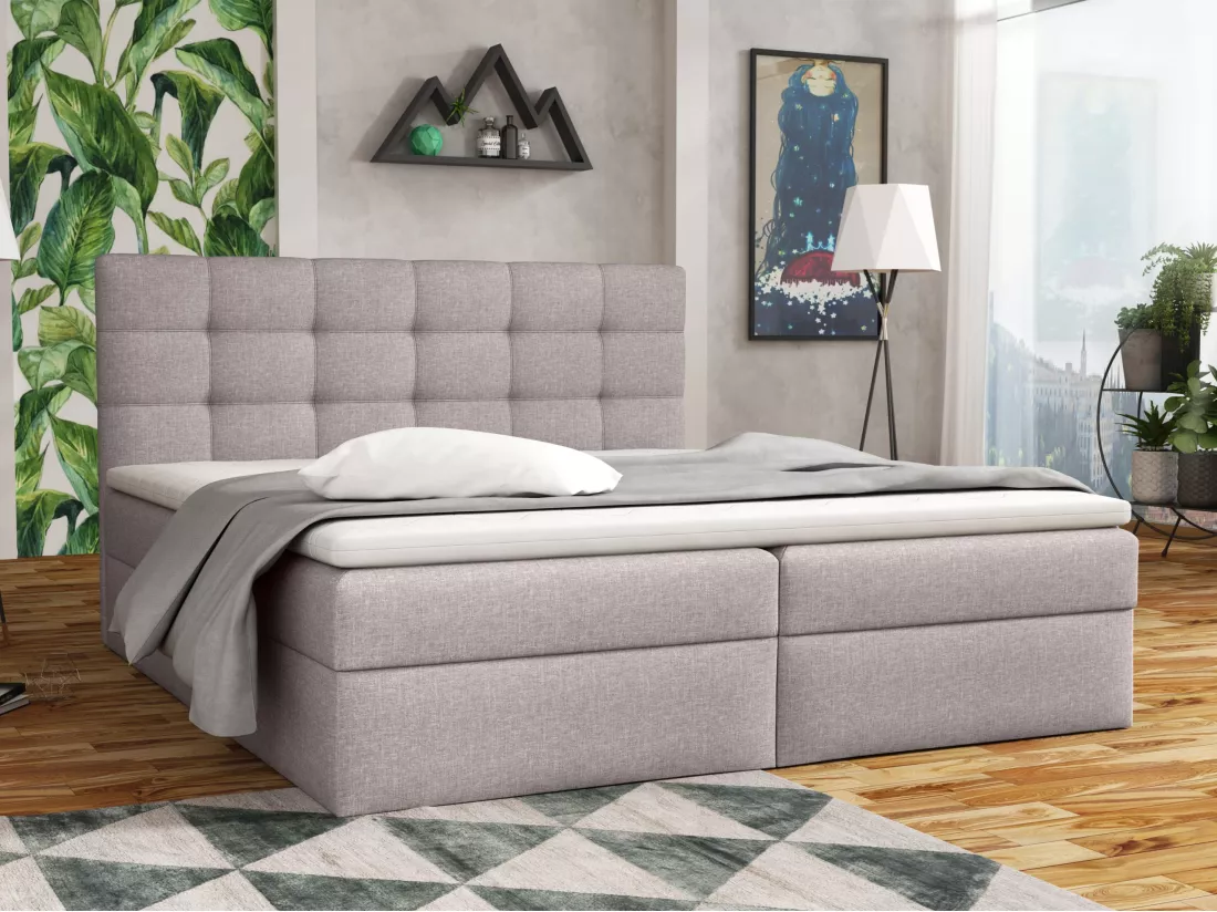 LIT BOXSPRING avec coffre de lit Glame 200x200 cm, Lux 05 (Gris clair)