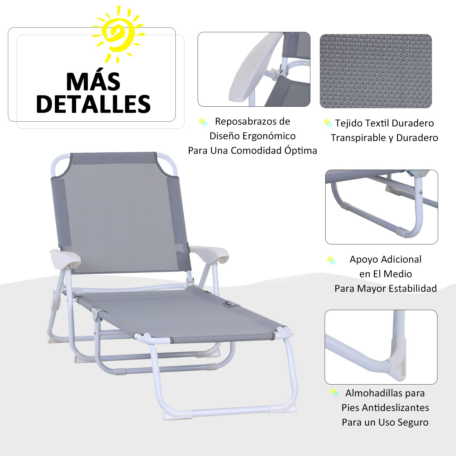 Conjunto de 2 espreguiçadeiras dobráveis Outsunny, espreguiçadeiras de jardim com encosto ajustável em 4 níveis, capacidade de carga de 120 kg, para pátio e piscina, 186 x 66 x 80 cm, cinza