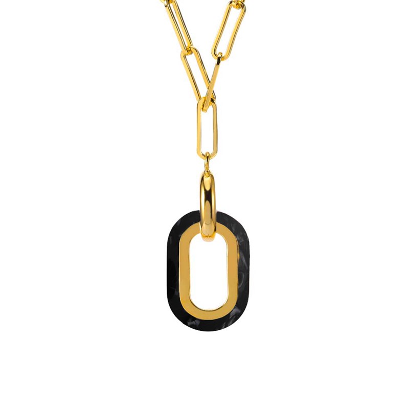 Collier En Argent Doré Et Acétate Noire Muriel