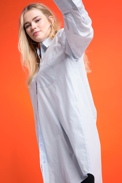 Hemdbluse, oversized, Knopfleiste, Hemdkragen