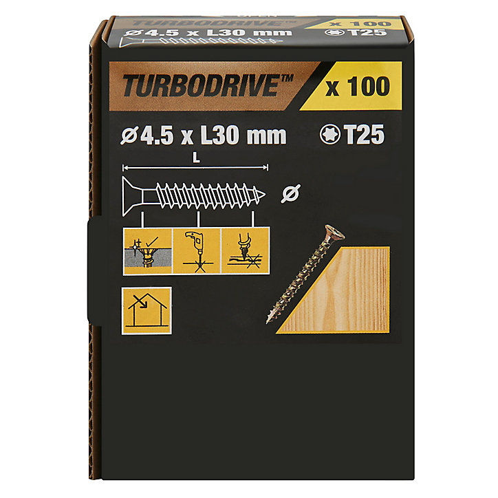Vis à bois Turbodrive Premium torx zinguée jaune 4.5x30 mm - 100 pièces