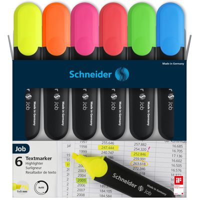 Schneider Job - Pack de 6 surligneurs - couleurs assorties