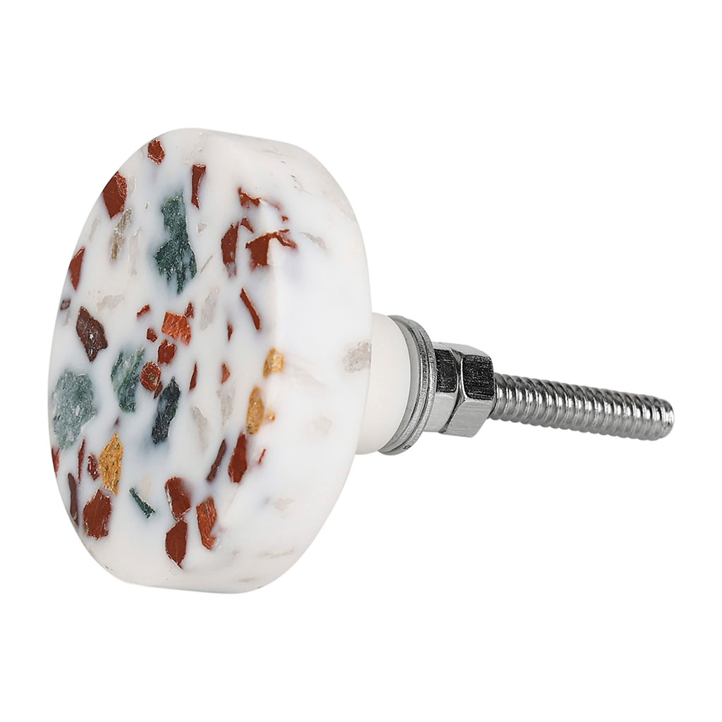 Bouton de meuble céramique disque terrazzo terracotta