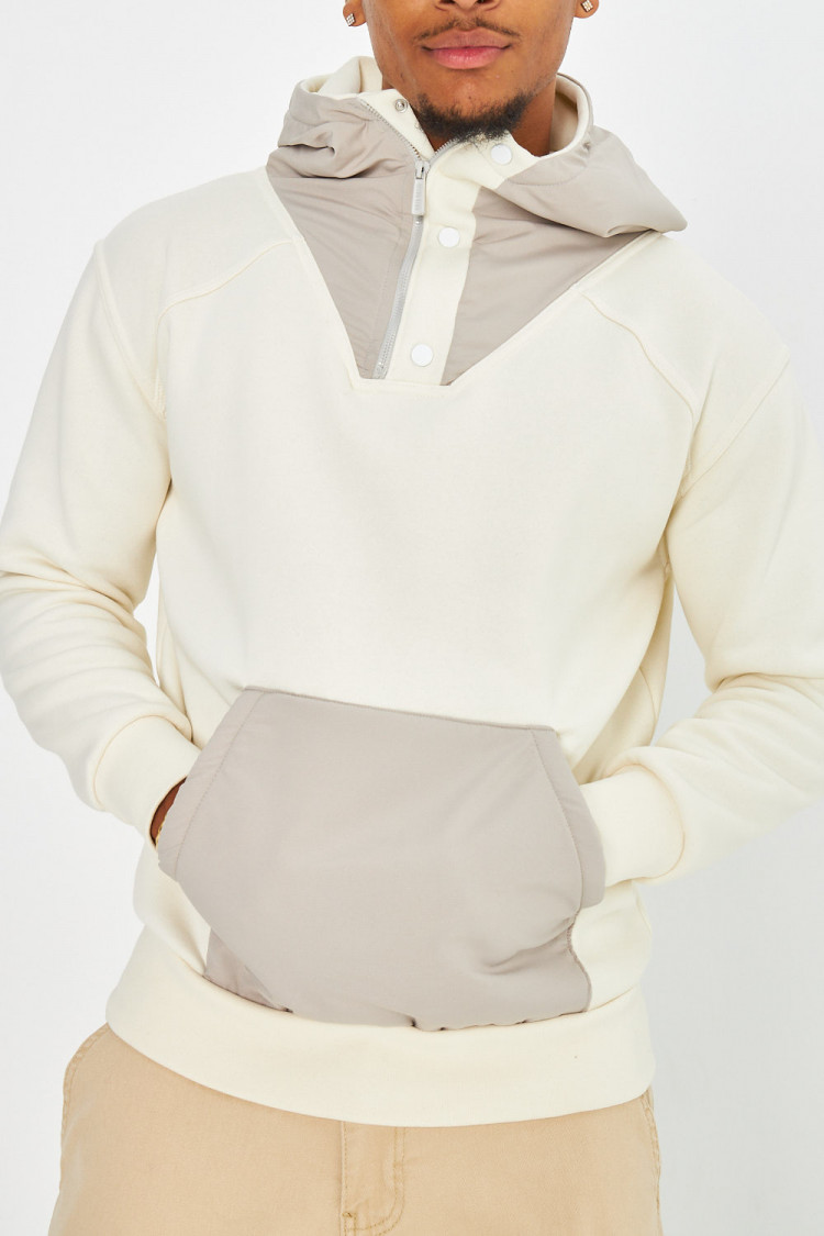Sweat bicolor beige et gris à capuche