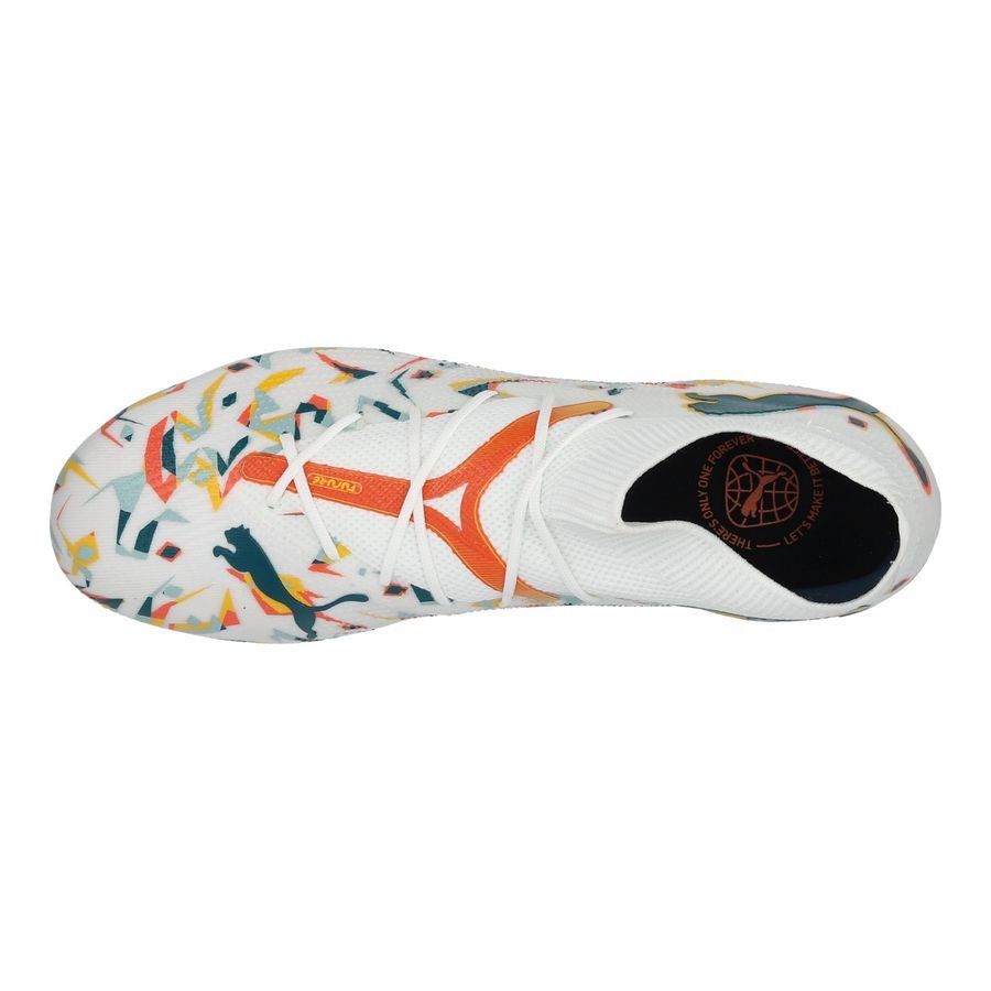 PUMA Future 7 Match FG/AG NJR Creativity - Blanc/Ocean Tropic/Turquoise Surf/Hot Heat/Sun Stream ÉDITION LIMITÉE
