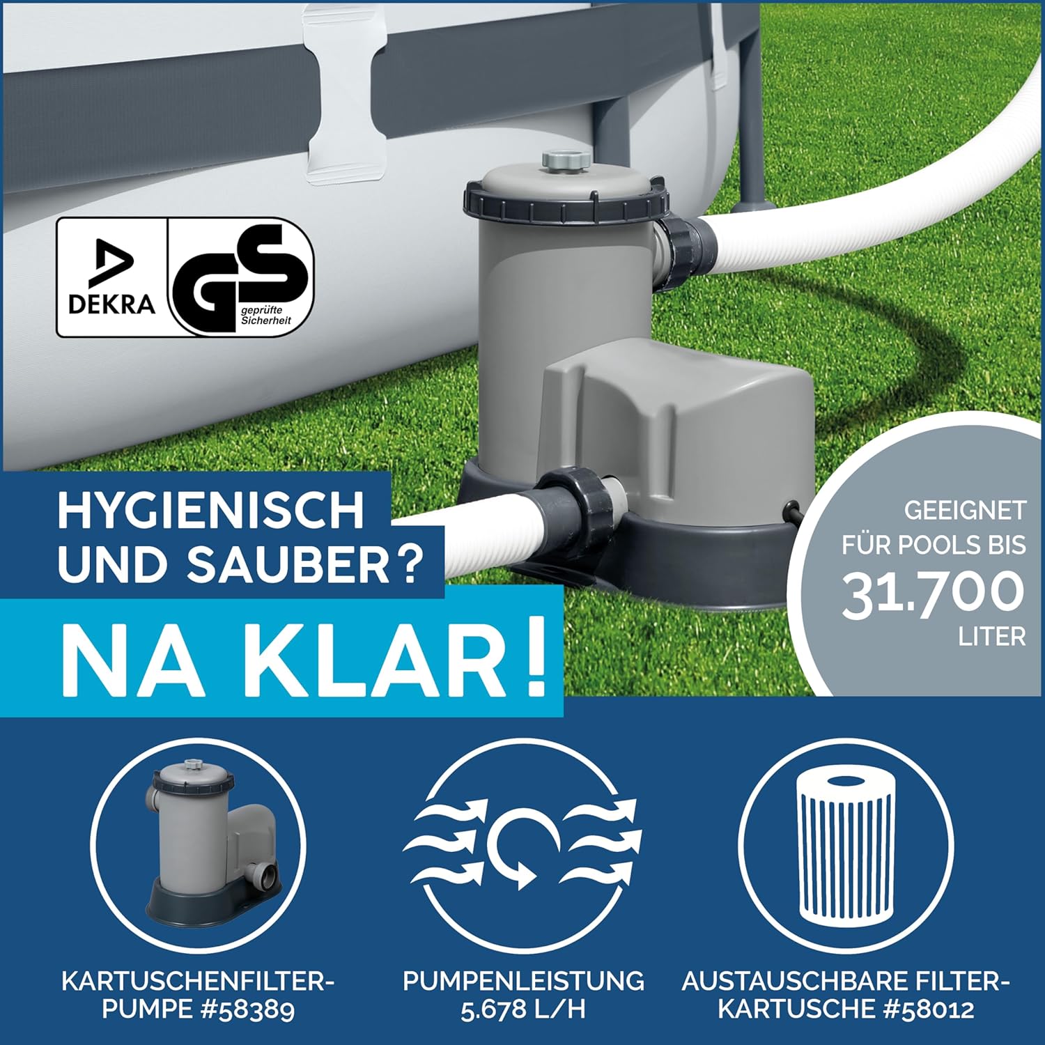 Bestway Steel Pro MAX Frame Pool Komplett-Set, 549 x 274 x 122 cm, 13.430 L, TriTech-Material, Filterpumpe, Sicherheitsleiter, Abdeckplane, Fliesenmosaik, einfacher Aufbau, langlebiger Stahlrahmen
