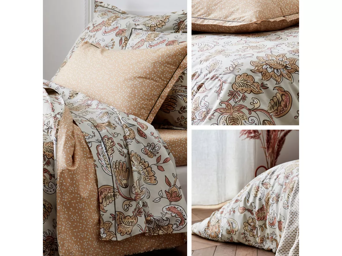 Taie de traversin 140x43 cm percale coton SANTAL beige melba