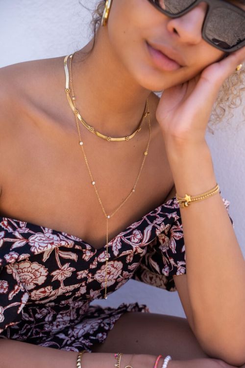 Ketting met platte schakel & bloemen