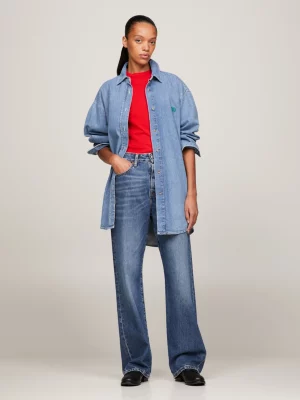 Calça jeans reta de cintura média e modelagem relaxada