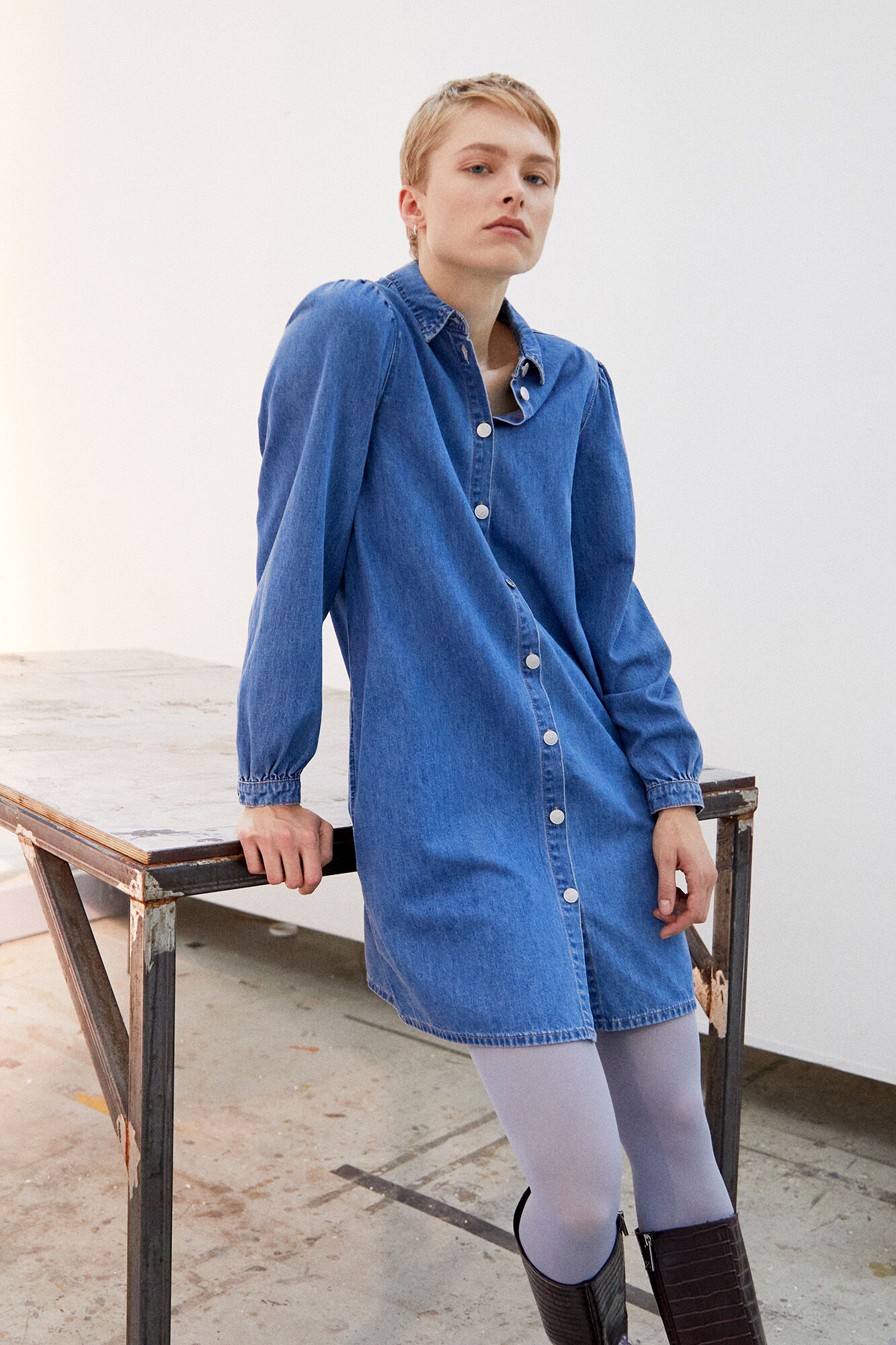 Vestido jeans com babados - Azul