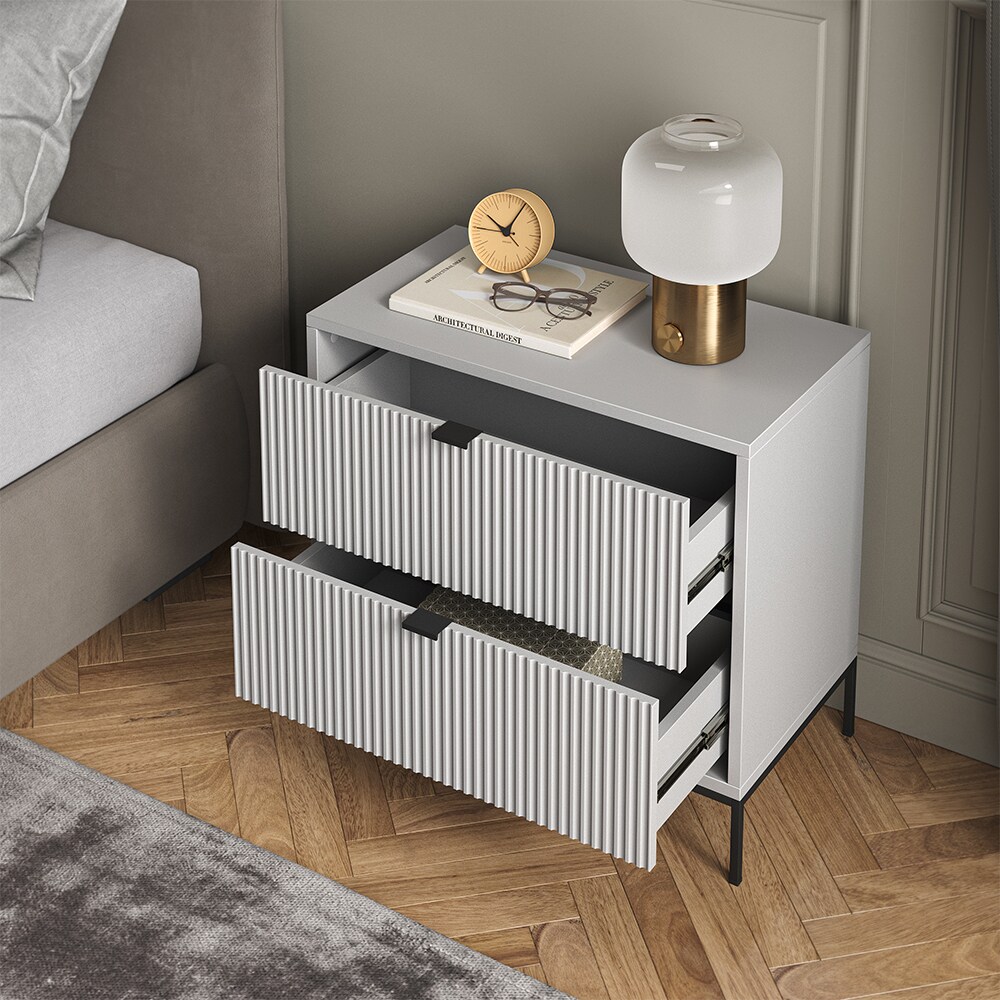 Vicco Nachtkommode Eliza 2er Set, Grau 66 x 36 cm, Nachttisch mit 2 Schubladen
