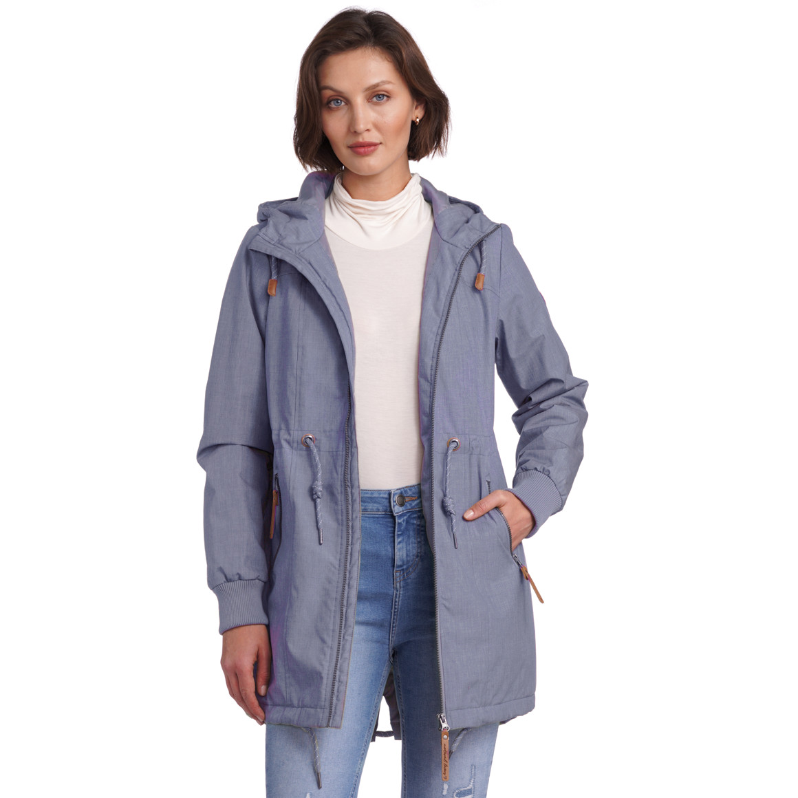 Gina Damen Mantel mit Kapuze blau
