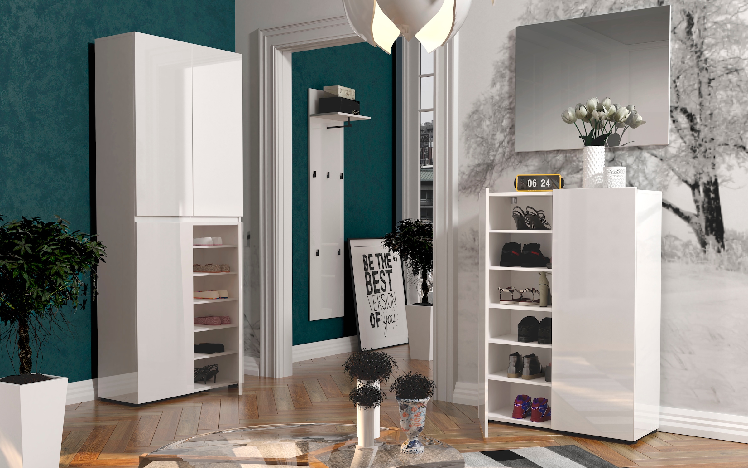 INOSIGN Schuhschrank »MISTER-  Schuhregal, Made in Italy, 12 Fächer, 10 Einlegeböden« Breite 80 cm, Höhe 200 cm, 4 Türen, wendbare Blende