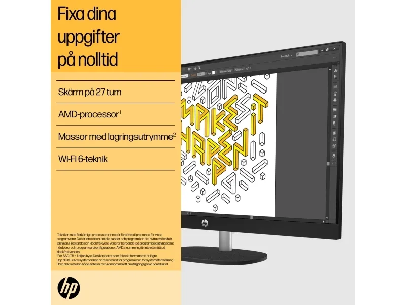 HP 27-cr0001no - Alt-i-én Ryzen 5 7520U / op til 4.3 GHz - RAM 16 GB - SSD 512 GB - NVMe - Radeon 610M - Gigabit Ethernet, Bluetooth 5.3 - Win 11 Home - skærm: LED 27