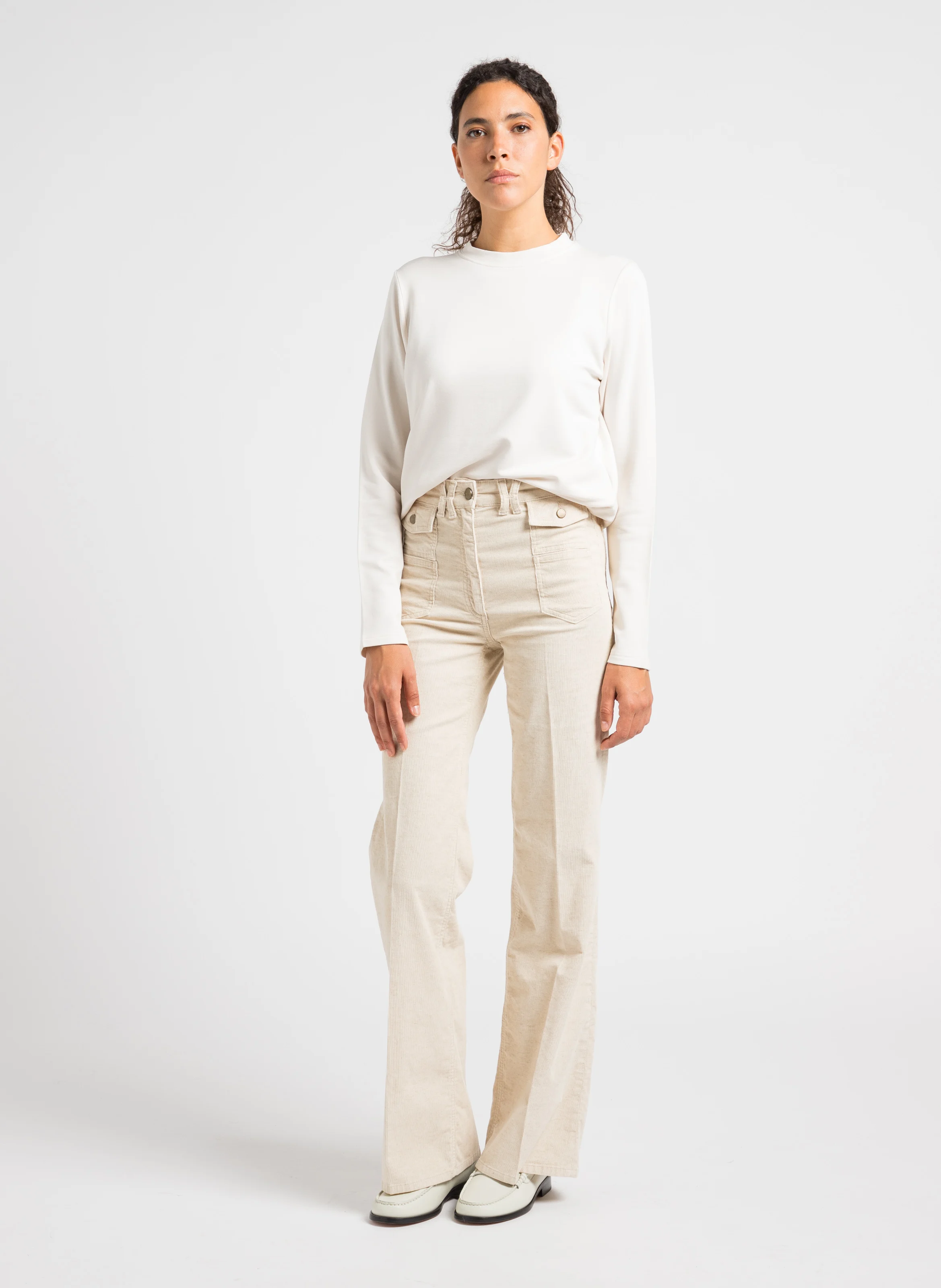 Tee-shirt col rond droit | Beige