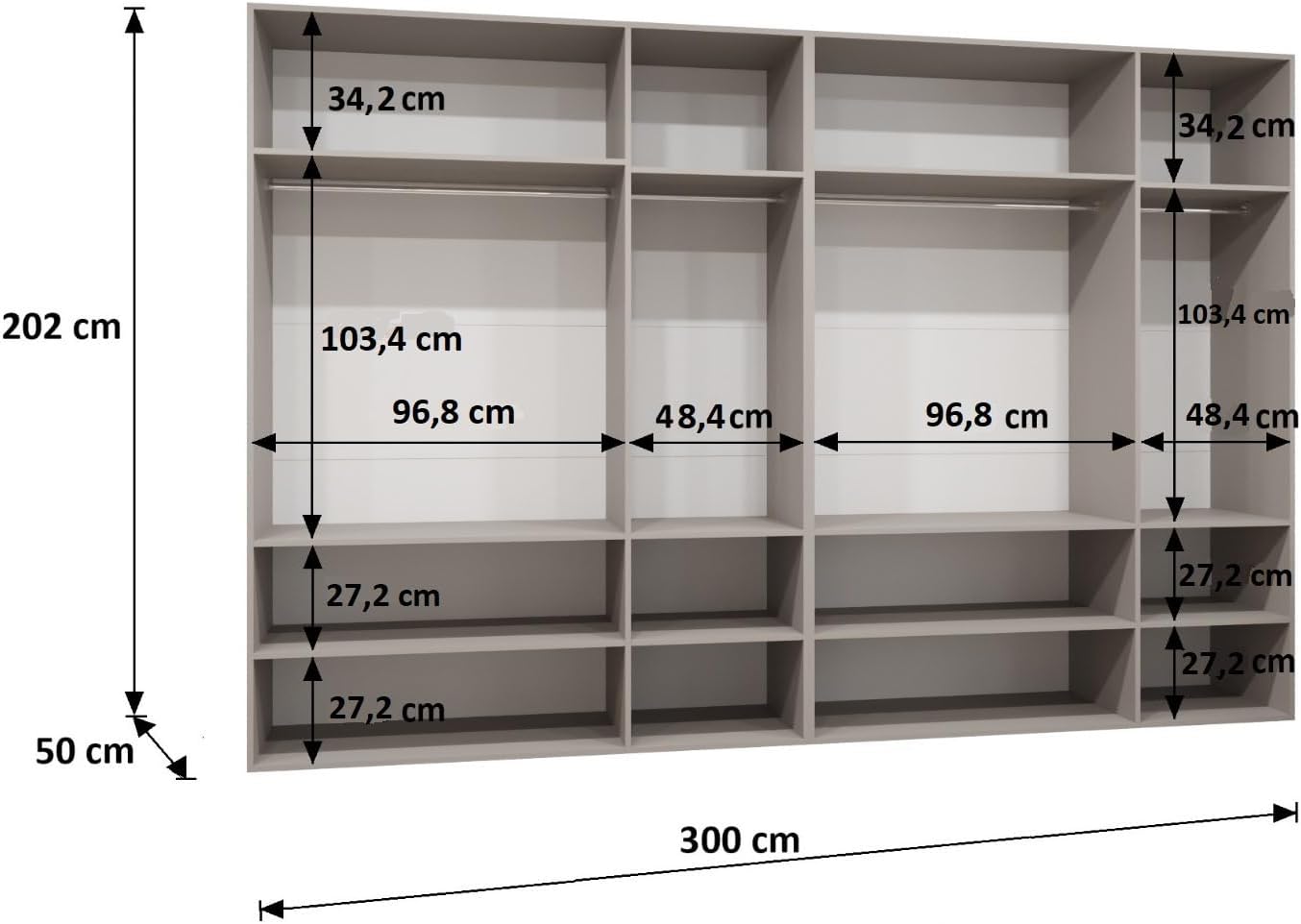 MEBLE KRYSPOL - Kleiderschrank - Drehtürenschrank - Schrank 300 x 202 x 52 cm - Moderner Garderobenschrank Schlafzimmer, Flur, Jugendzimmer - Schwarz, Griff Schwarz - Alicante 1