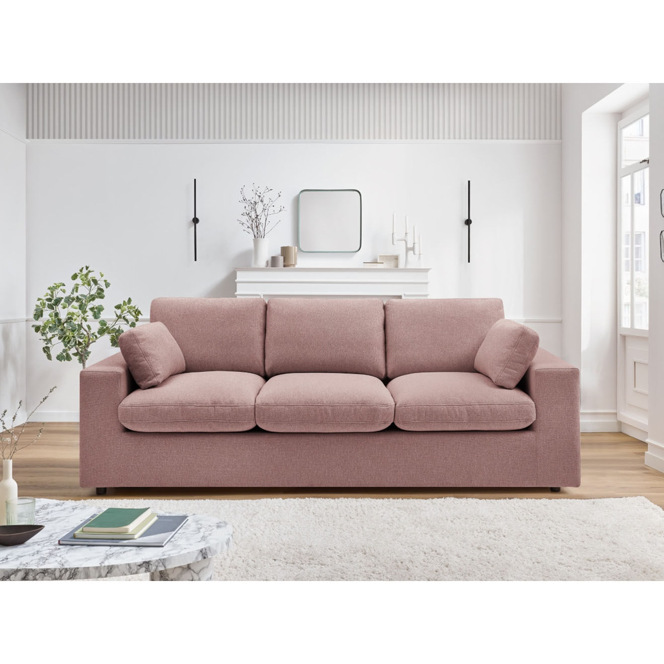 Bobochic Canapé compact belair rose - 220x93x80 cm
