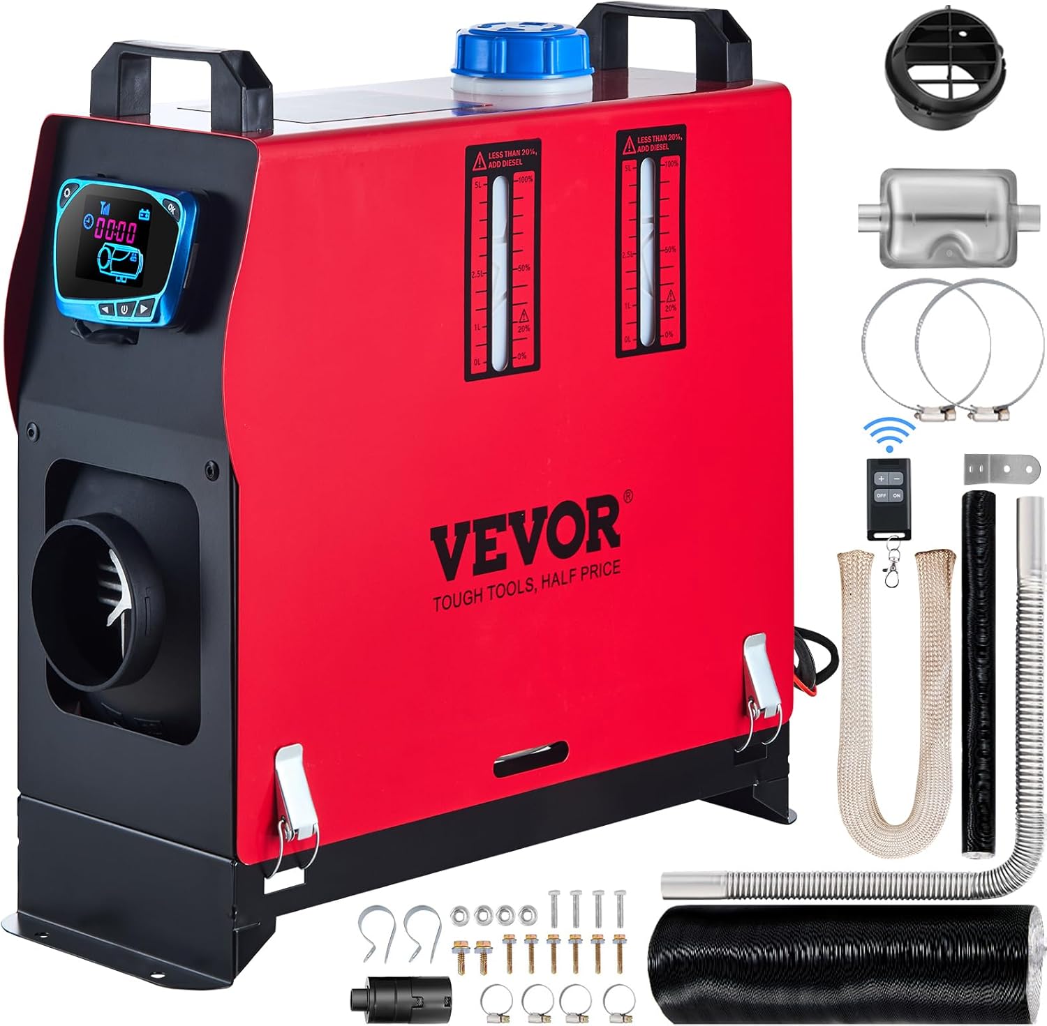 VEVOR 12 V Standheizung Diesel, 8 kW Diesel Lufterhitzer, 0,18-0,48 L Standheizung, Luft Dieselheizung, Air Diesel Heizung für Auto RV Boote LKW Wohnmobil Bus mit Schalldämpfer(1 Luftauslass)