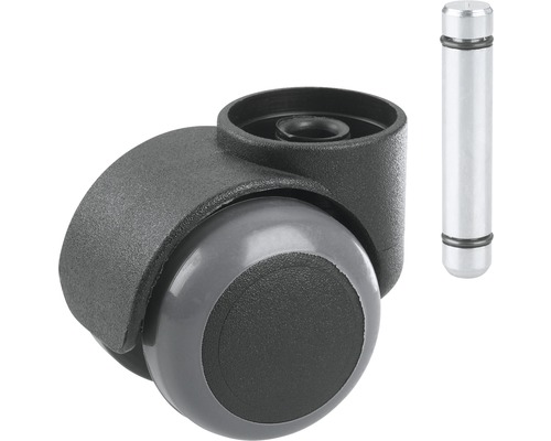 Tarrox dubbel wiel voor gevoelige vloeren, zwart kunststof, tot 40 kg, EN 12529 met 10 mm pen