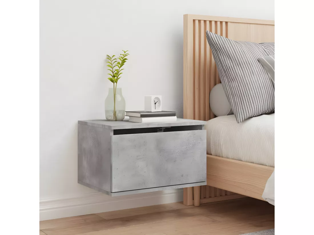 Table de chevet murale avec lumières LED gris béton