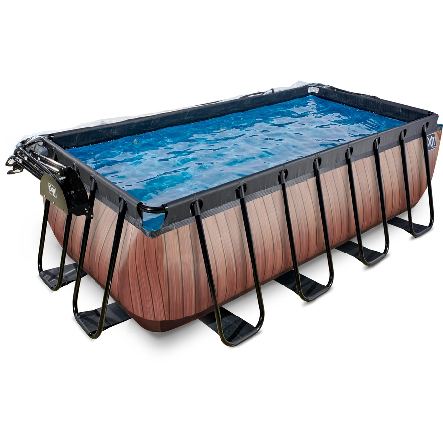 EXIT Frame Pool 4x2x1.22m (12v Sandfilter) – Holz Optik + Sonnendach + Wärmepumpe