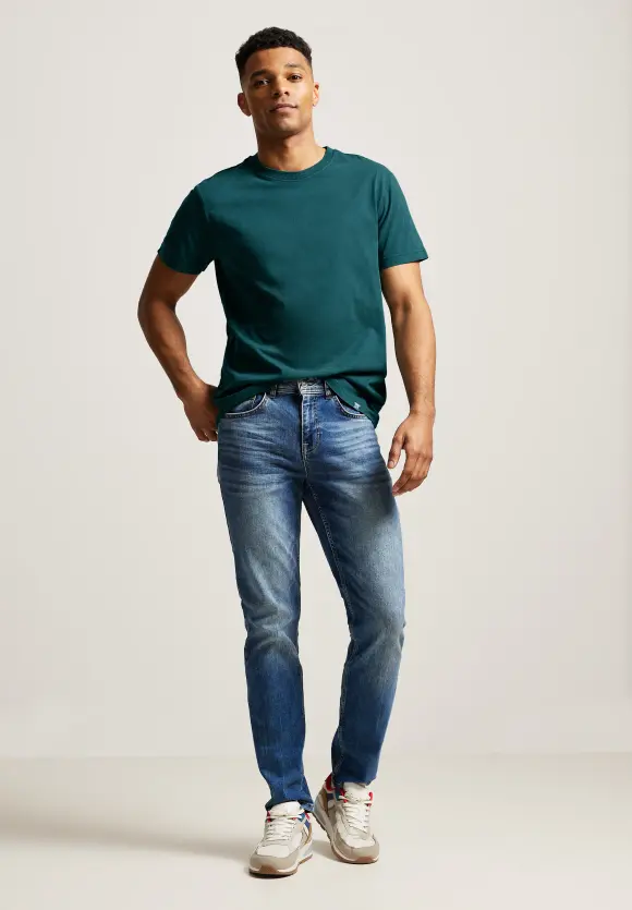 T-Shirt in gewaschener Optik - oxford green