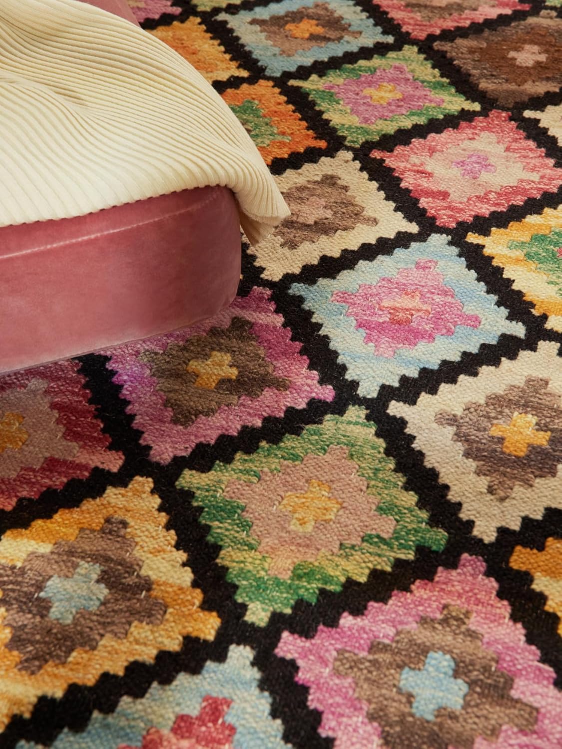 Hanse Home Afghan Kelim Teppich Zara - Bunter Traditioneller Teppich Handgewebt, Wolle & Baumwolle, Afghanischer Stil Oriental mit Fransen für Wohnzimmer, Schlafzimmer - Schwarz Multi, 200x290 cm